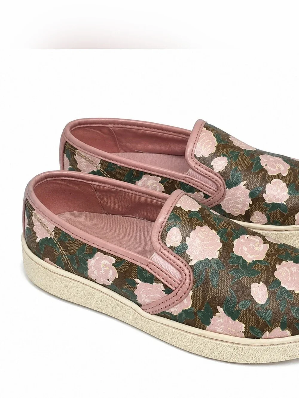 Coach Floral Signature Slip On Sneakers Pink Rose Print Size 6.5